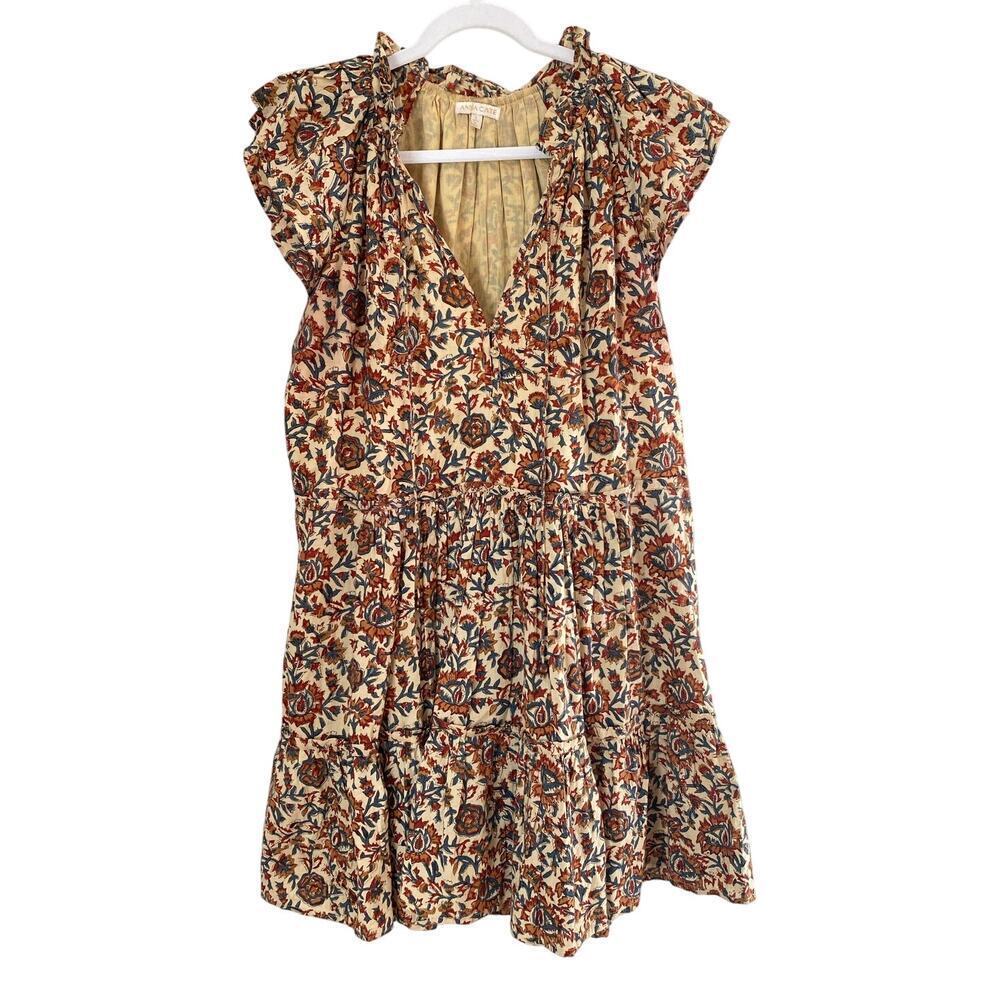 Anna Cate Aimee Mini Dress Block Print Ruffle Flutter Sleeve Tuckernuck L